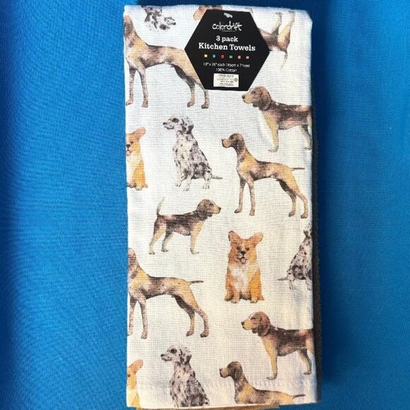 NWT 3 PACK ADORABLE DOGS CORGI BEAGLE DALMATION POINTER + BROWN ABSORBENT TOWELS - Picture 2 of 16